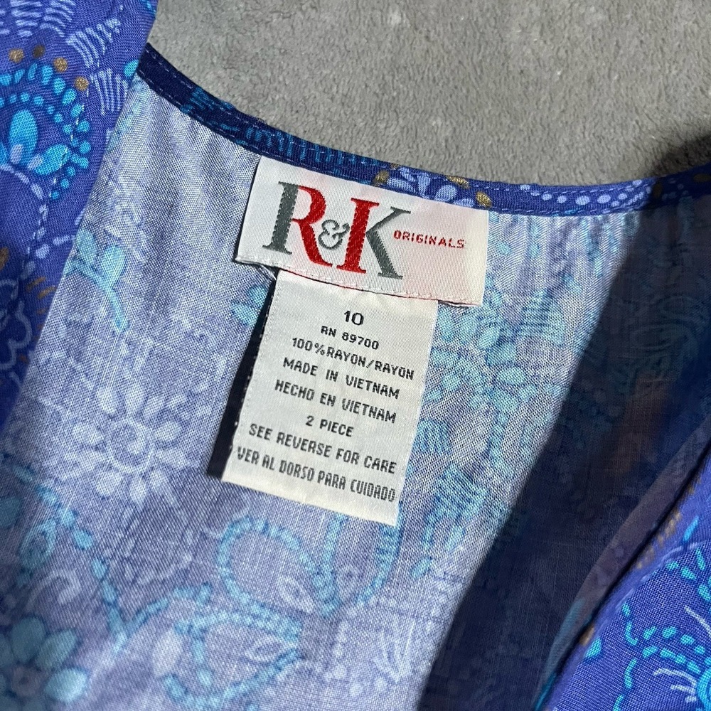 Vintage R&K Dress Womens 10 Blue Floral Maxi Tie Back Hippie Boho Whimsy Fairy - Picture 4 of 5